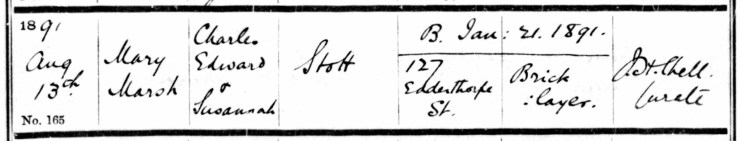 Baptism record of Mary Marsh Stott